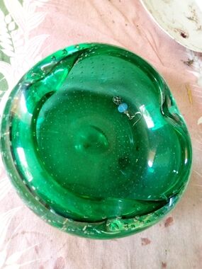Mid-century Italian Murano Green Glass Art Bowl Ashtray